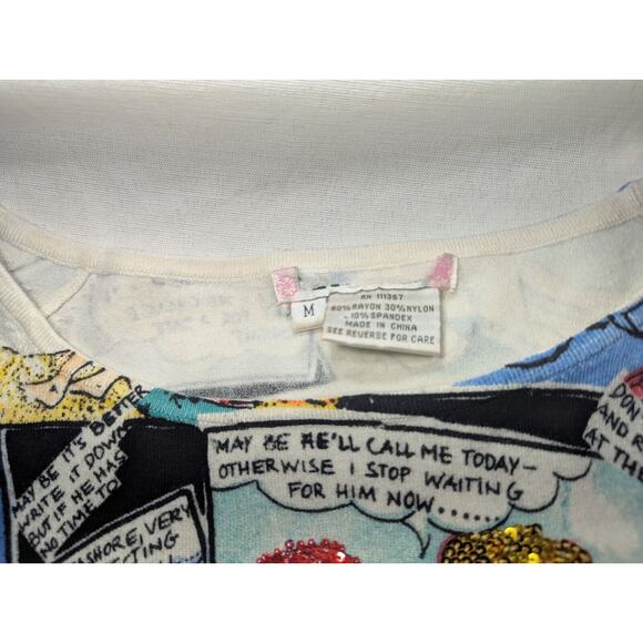 Vintage LouLou Comic Sweater Women's Size Medium Beading And Sequin - Picture 4 of 4